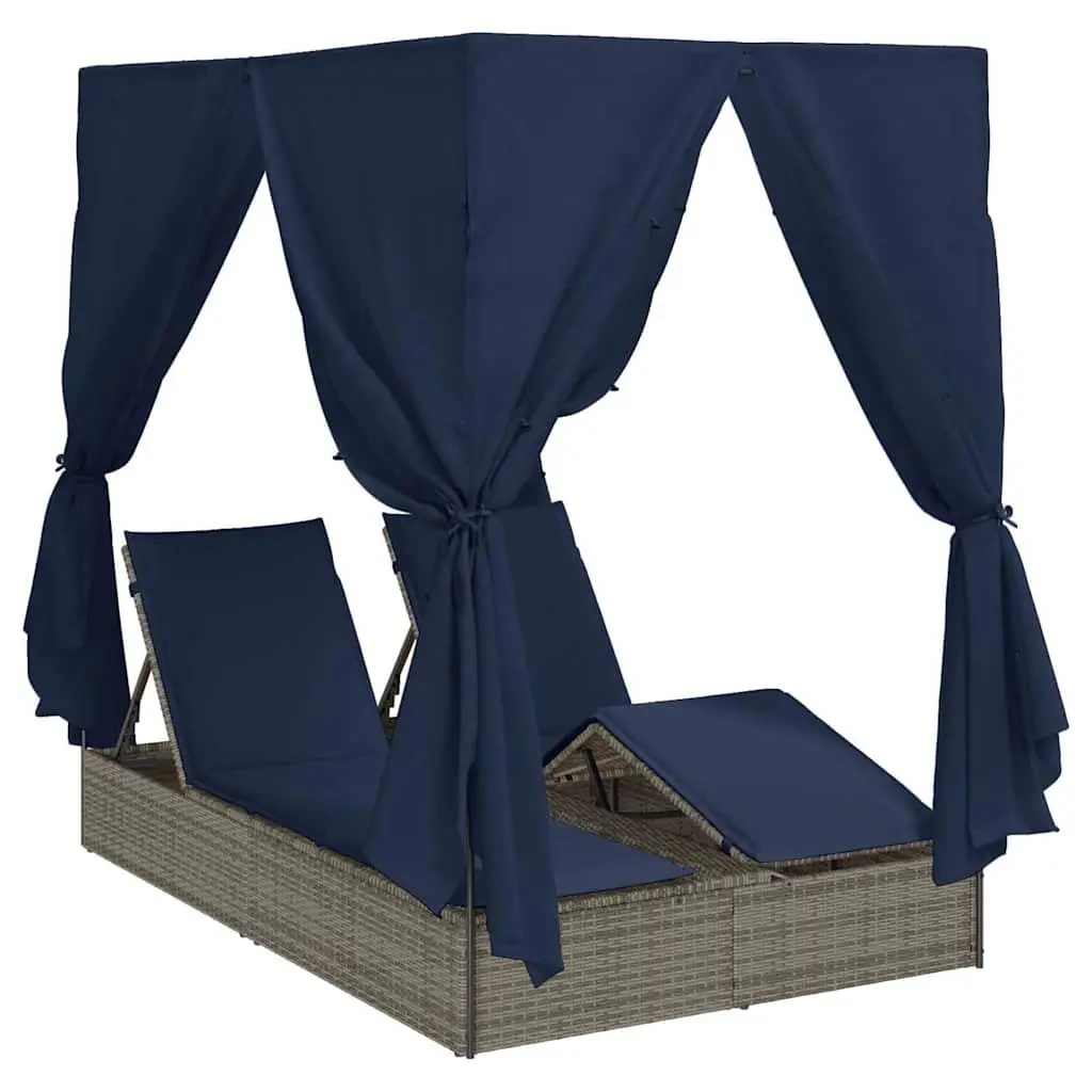 Double Sun Lounger Poly Rattan Outdoor Day Bed Grey