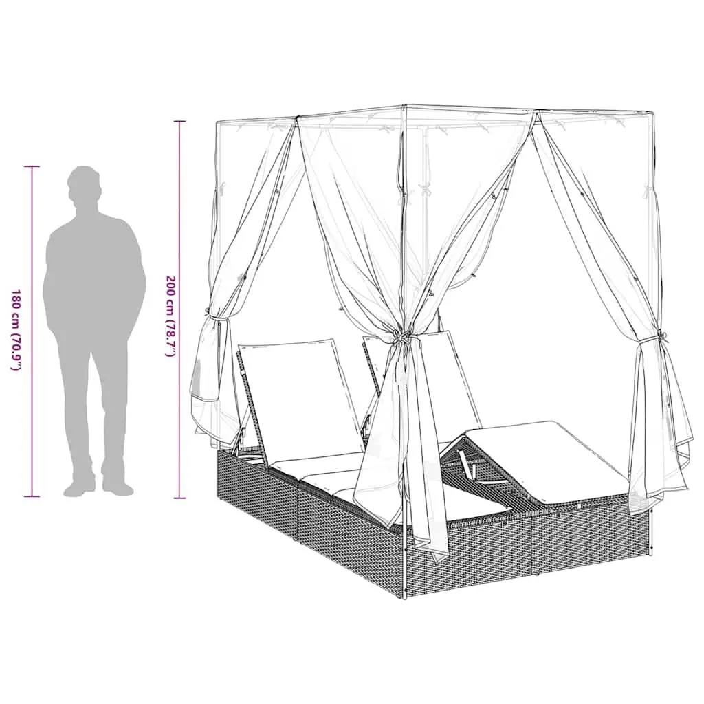 Double Sun Lounger Poly Rattan Outdoor Day Bed Grey