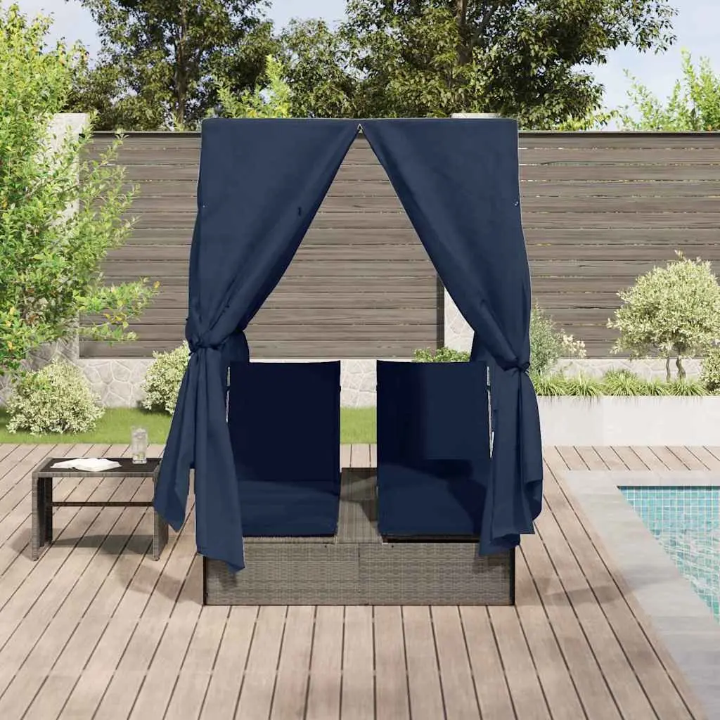 Double Sun Lounger Poly Rattan Outdoor Day Bed Grey