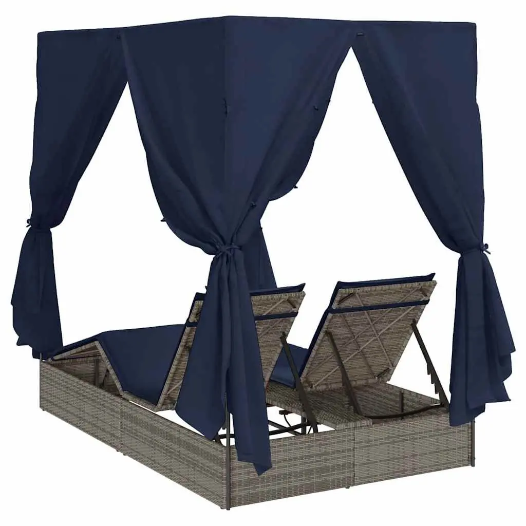 Double Sun Lounger Poly Rattan Outdoor Day Bed Grey