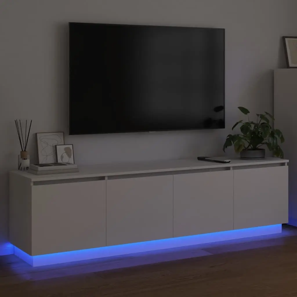 White TV Cabinet with LED Lighting 180x38x49cm