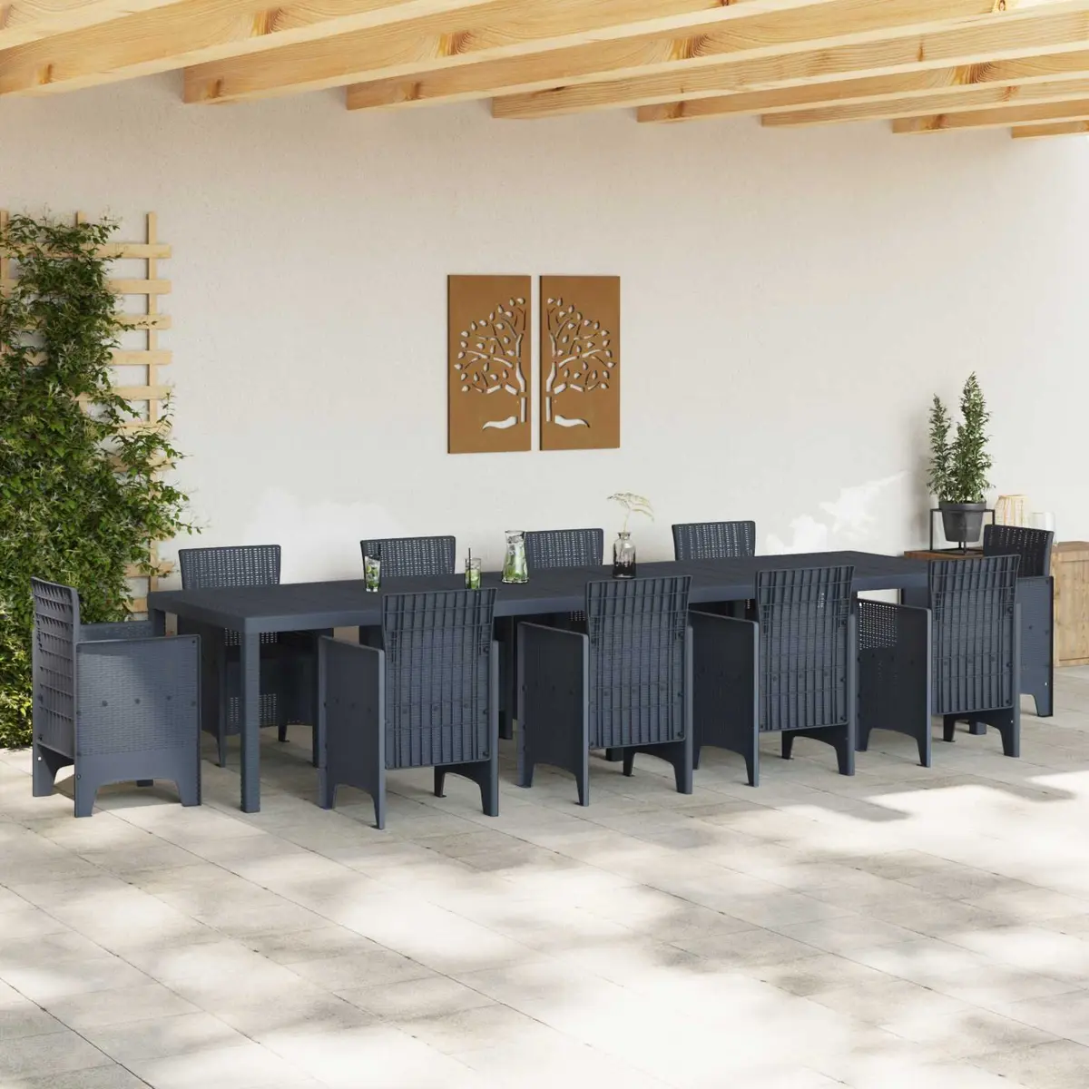 Rectangular Anthracite Garden Dining Table with Steel Frame