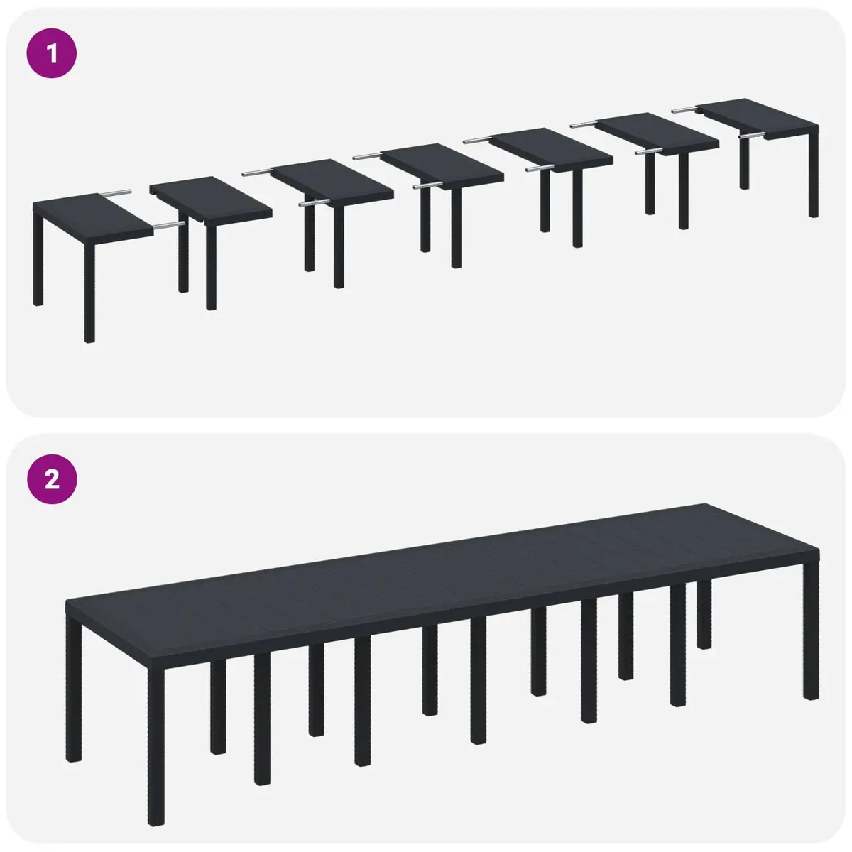 Rectangular Anthracite Garden Dining Table with Steel Frame