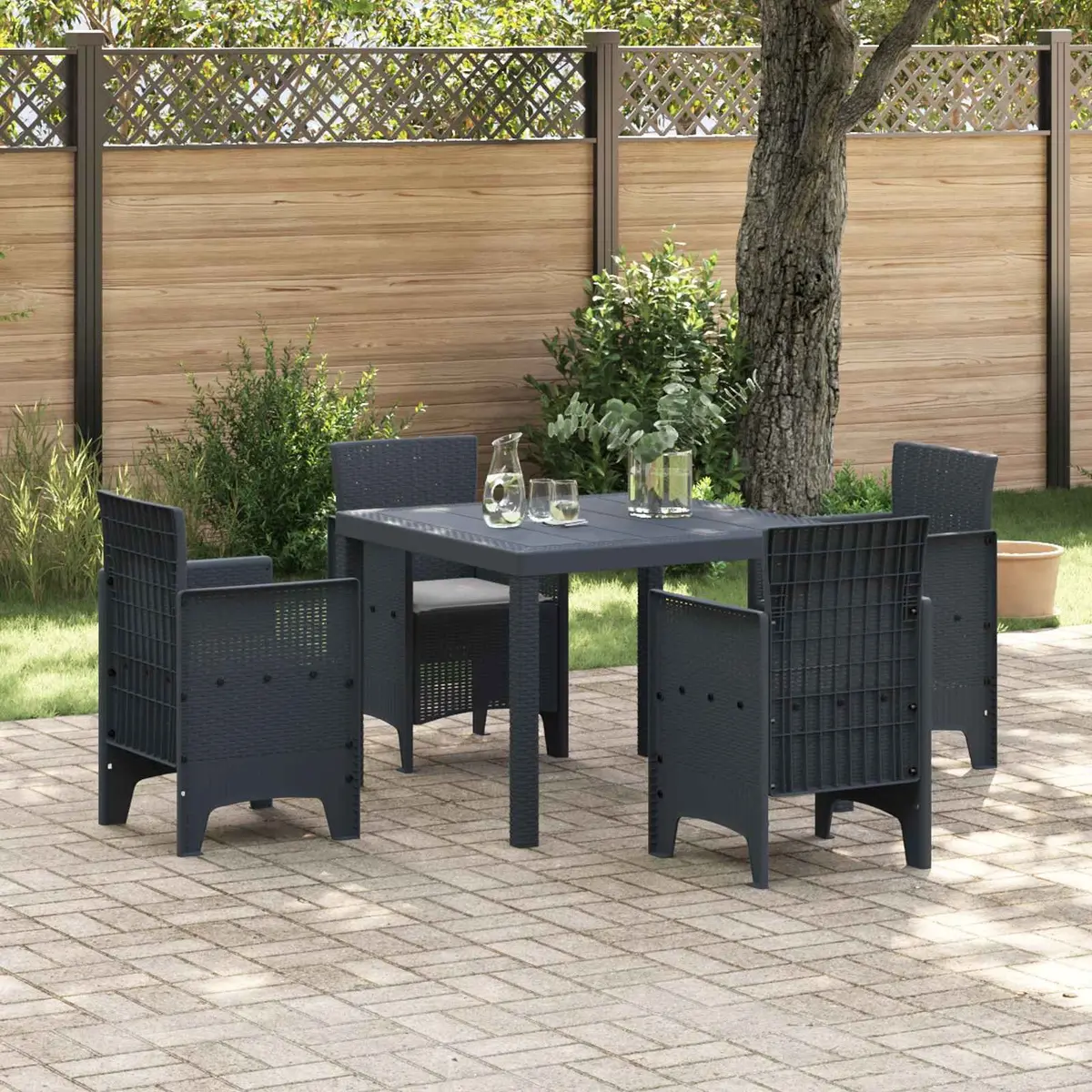 5-Piece Anthracite Garden Dining Set with Cushions