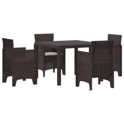 Garden Dining Set 5 Pieces Outdoor Patio Table Chairs Cushions Brown