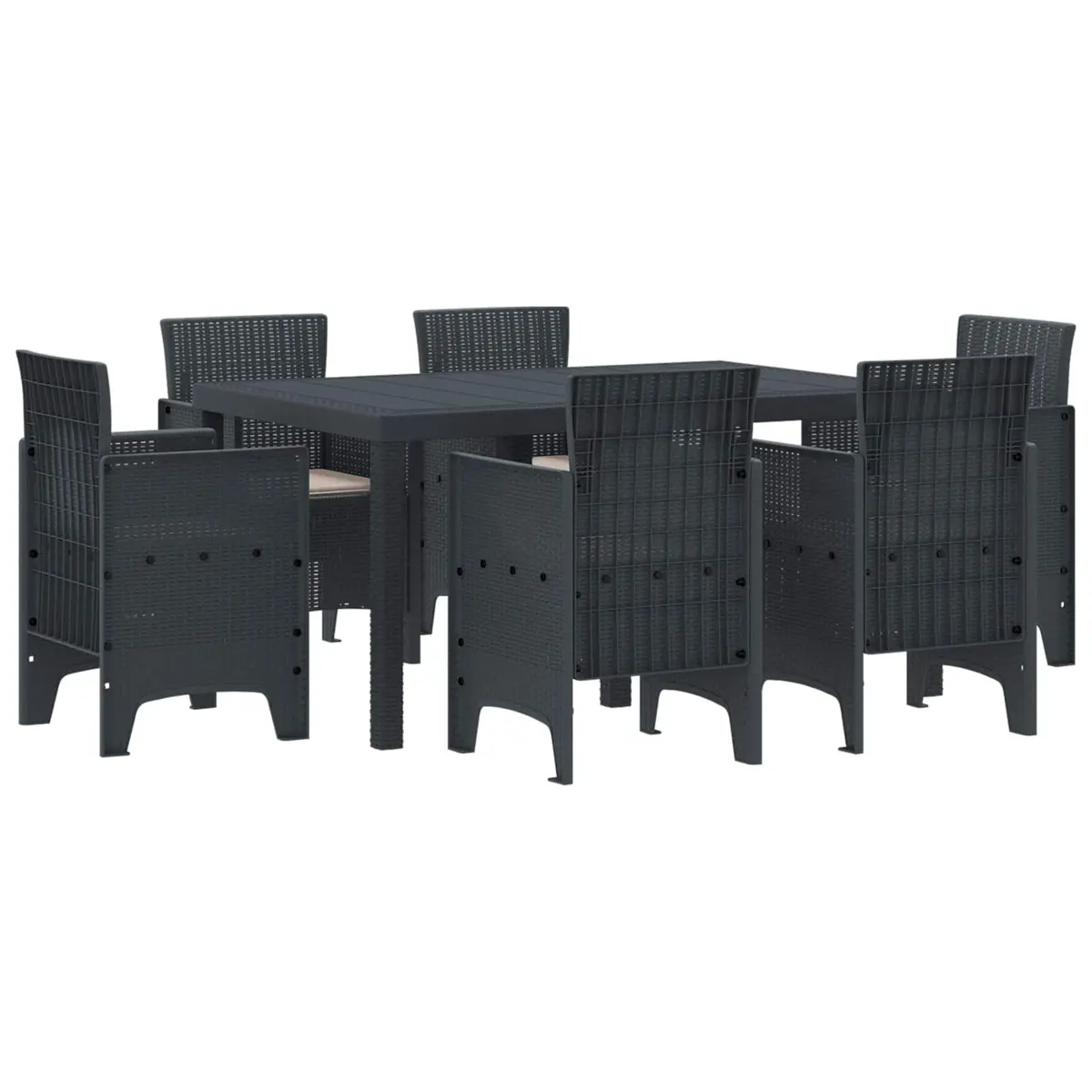 Garden Dining Set Poly Rattan 7 Piece Rectangular Table and Chairs Anthracite