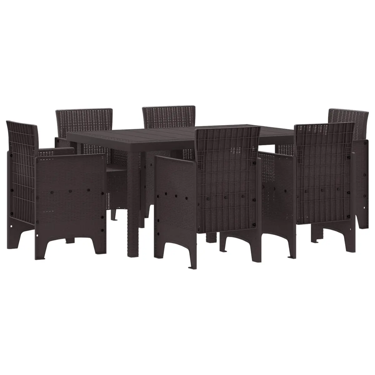 Outdoor Dining Set Poly Rattan 7 Piece Brown Rectangular Table Chairs with Cushions
