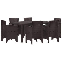 7-Piece Brown Poly Rattan Dining Set for Outdoors