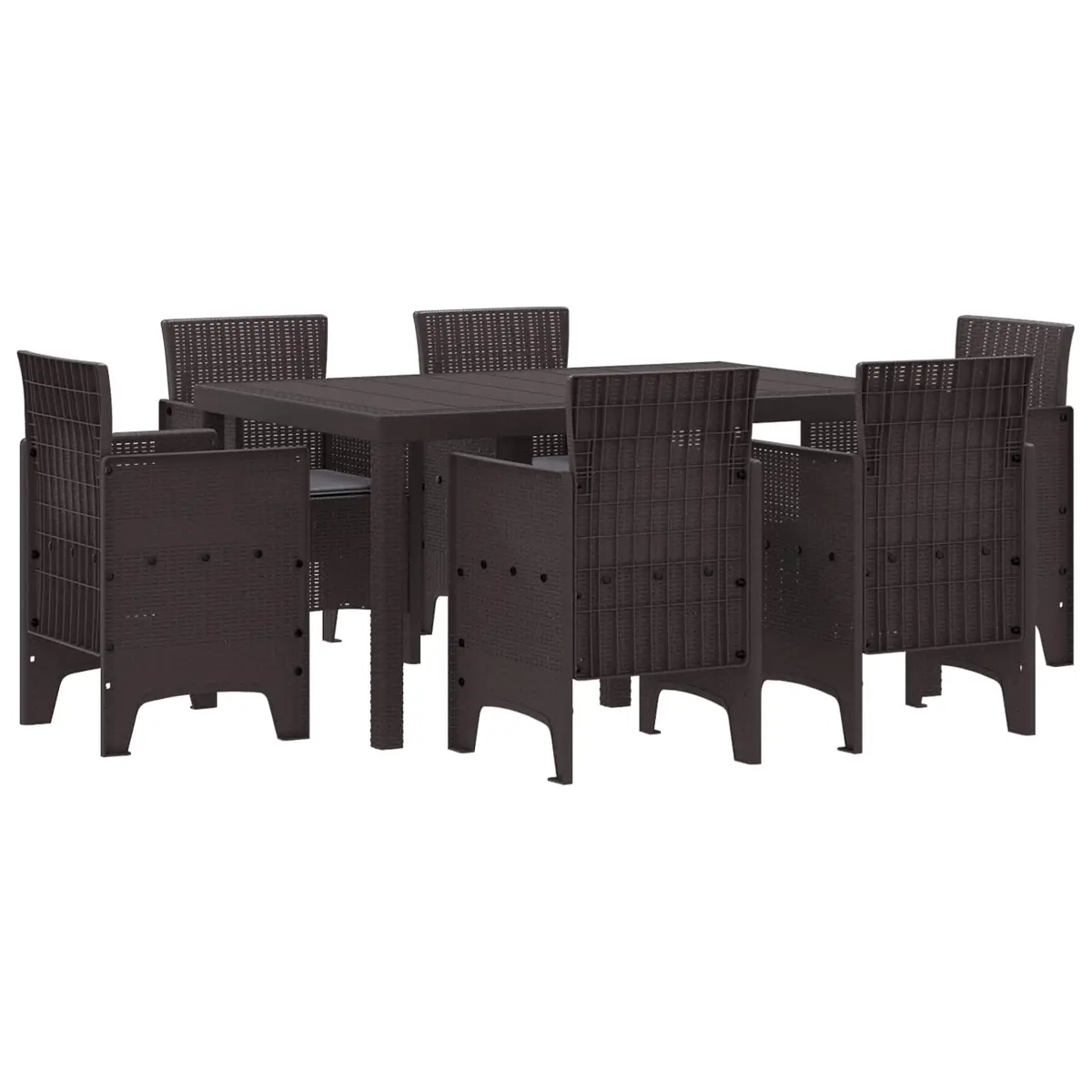 7-Piece Brown Poly Rattan Garden Dining Set