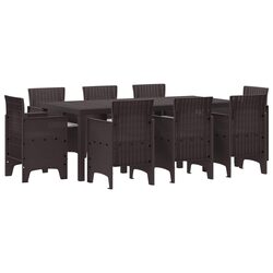 Garden Dining Set 9 Piece Outdoor Furniture Brown Polypropylene Patio Table