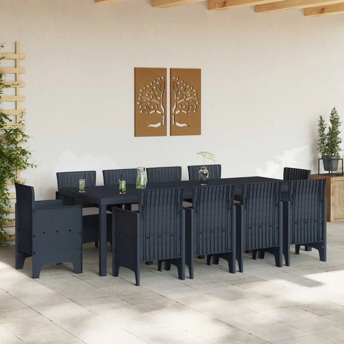 Garden Dining Set Poly Rattan 11 Piece Rectangular Table Anthracite