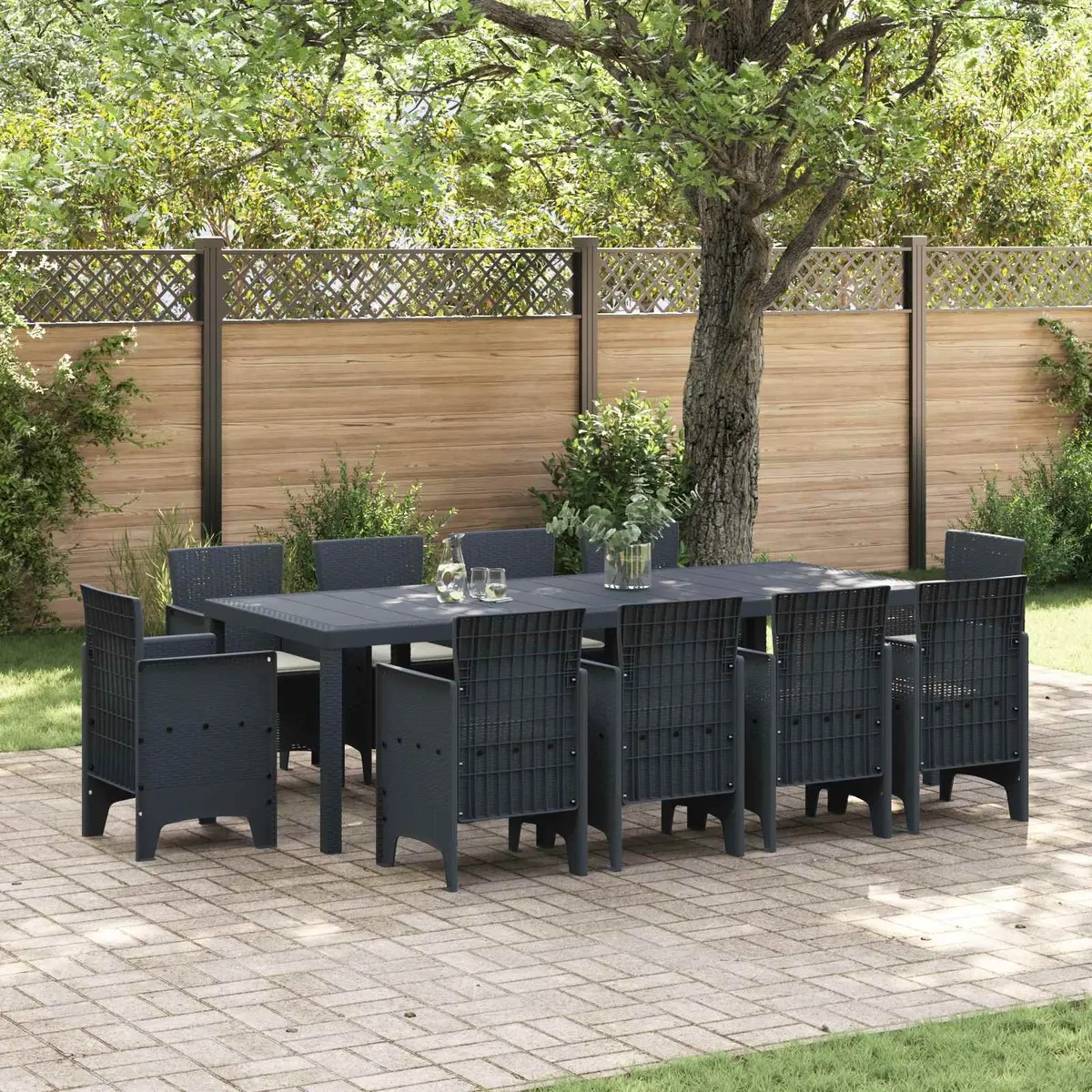 Outdoor Dining Set Poly Rattan 11 Piece Modern Rectangular Anthracite