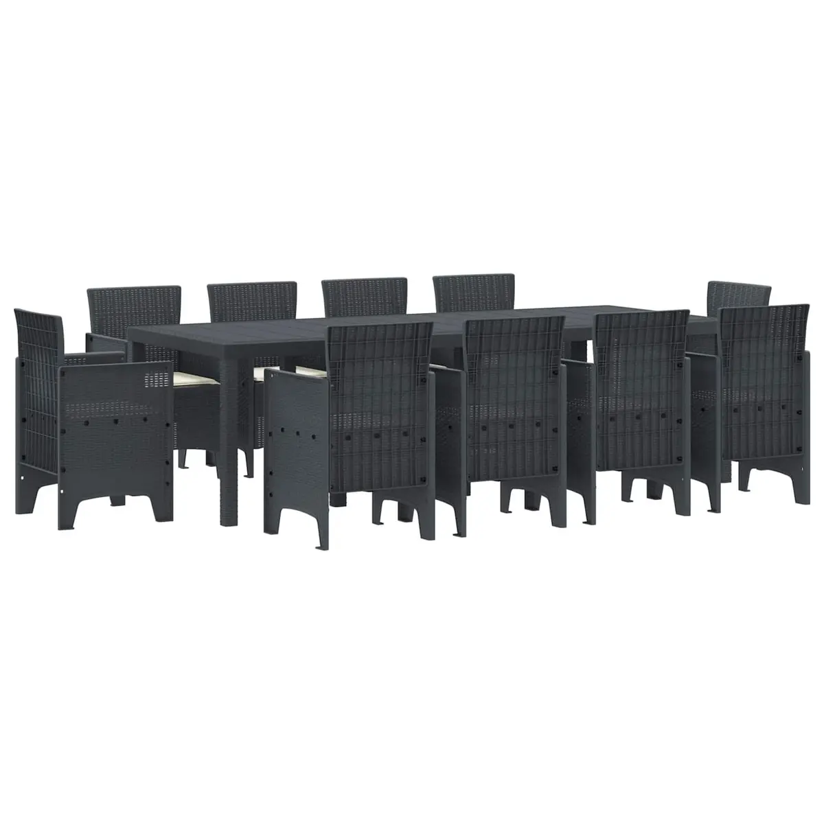 Outdoor Dining Set Poly Rattan 11 Piece Modern Rectangular Anthracite