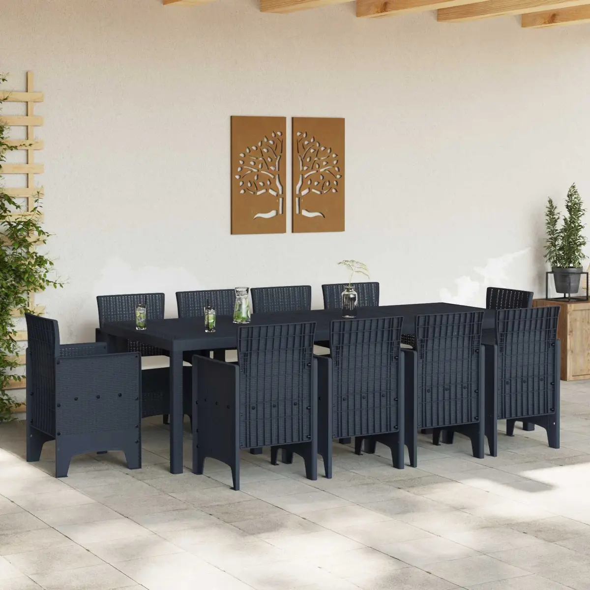 Outdoor Dining Set Poly Rattan 11 Piece Modern Rectangular Anthracite