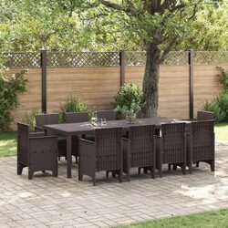 Stylish Brown 11-Piece Garden Dining Set with Rattan