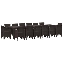 Outdoor Brown Rattan Dining Set 15 Pieces for Patios