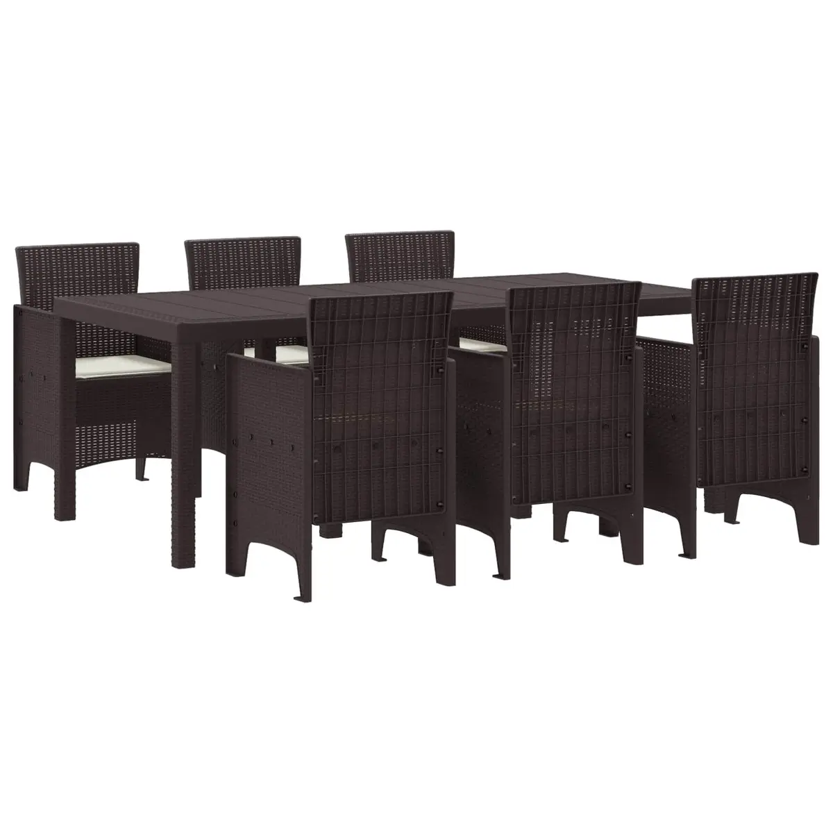 Outdoor Dining Set Polypropylene 7 Piece Brown Rectangular Table Chairs
