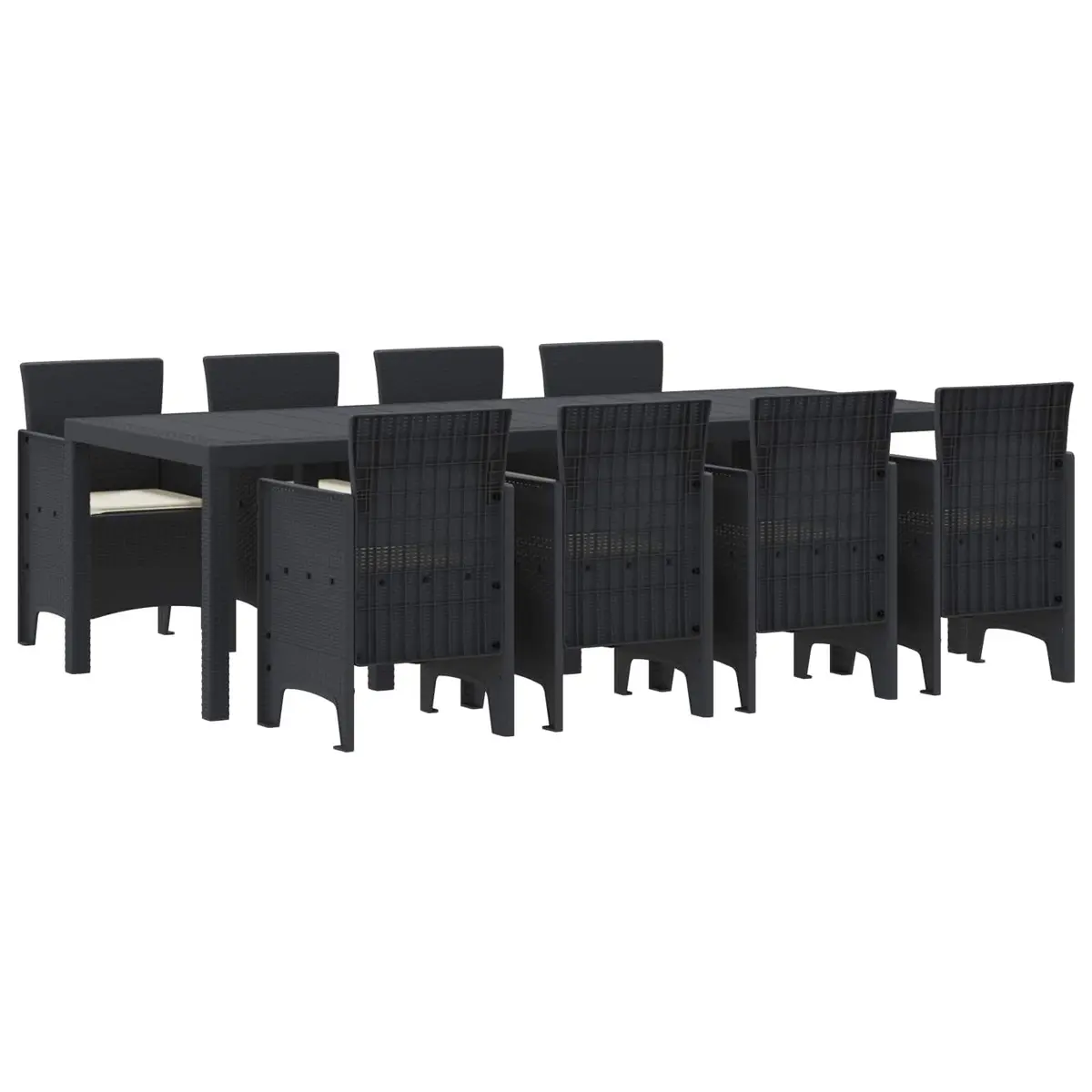 Garden Dining Set Poly Rattan 9 Pieces Rectangular Table Anthracite