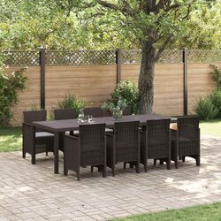Modern 9-Piece Garden Dining Set in Brown Poly Rattan