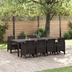Brown Poly Rattan 9-Piece Outdoor Dining Set