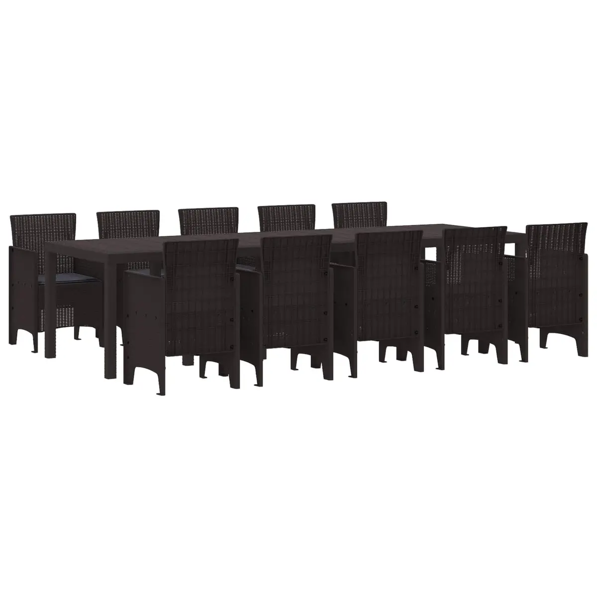Outdoor Dining Set Poly Rattan 11 Pieces Brown Modern Rectangular Garden Furniture