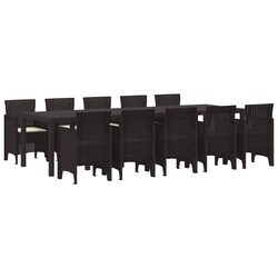 Brown Rattan 11-Piece Outdoor Dining Set with Cushions