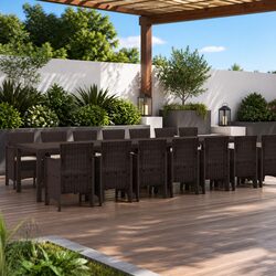 High-Quality 15-Piece Garden Dining Set in Brown Poly Rattan