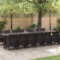 Outdoor Brown Poly Rattan Dining Set with 15 Pieces