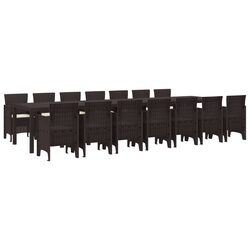 Outdoor Garden Dining Set 15 Piece Brown Poly Rattan with Cushions Patio