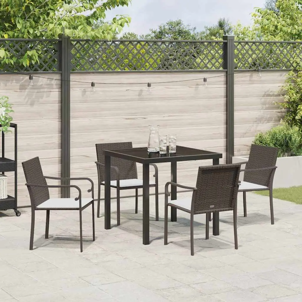 Garden Dining Set PE Rattan Steel 5 Pieces Brown