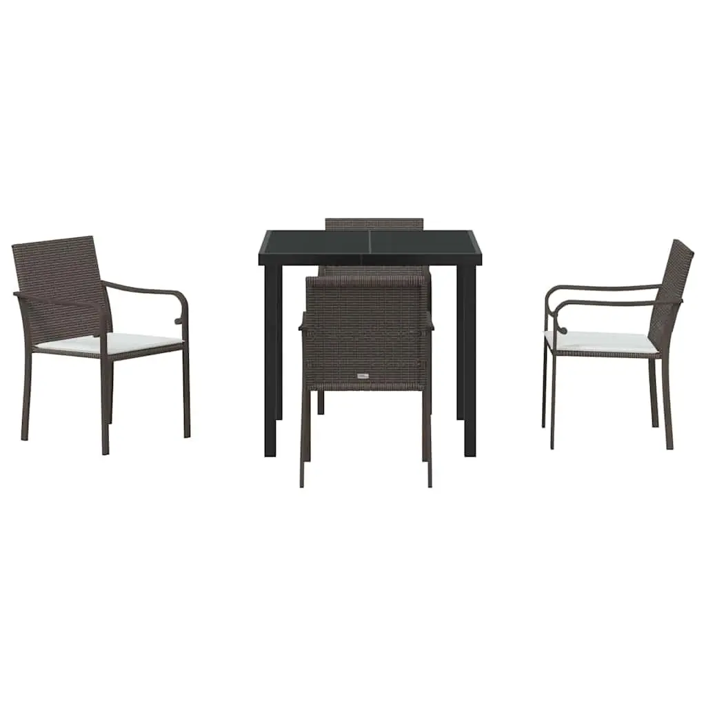 Garden Dining Set PE Rattan Steel 5 Pieces Brown
