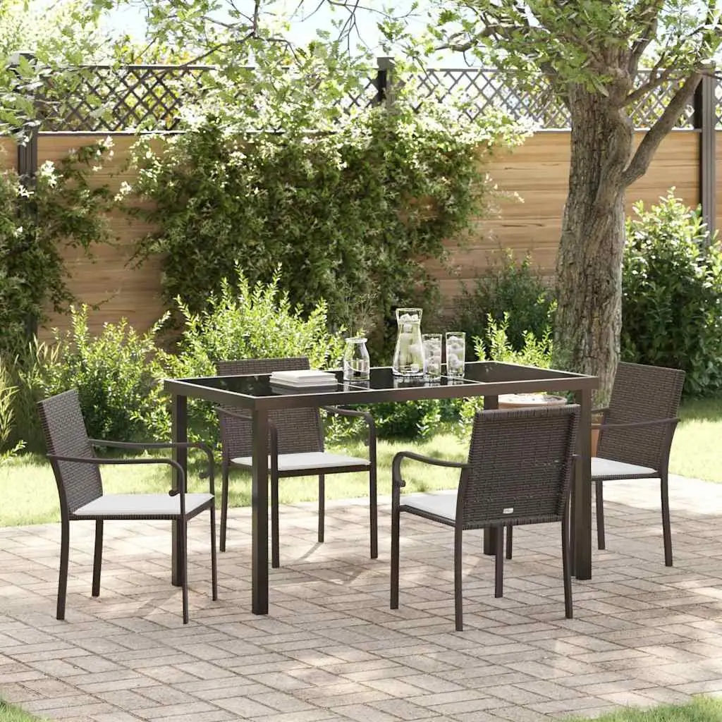 5-Piece Garden Dining Set with Rattan and Steel Frame