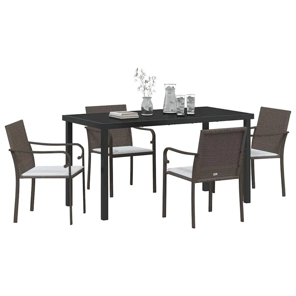5-Piece Garden Dining Set with Rattan and Steel Frame