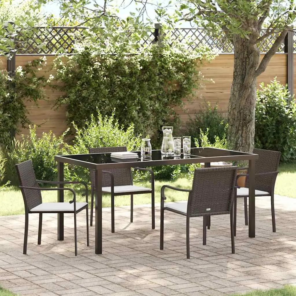 5 Piece Rattan Garden Dining Set with Cushions