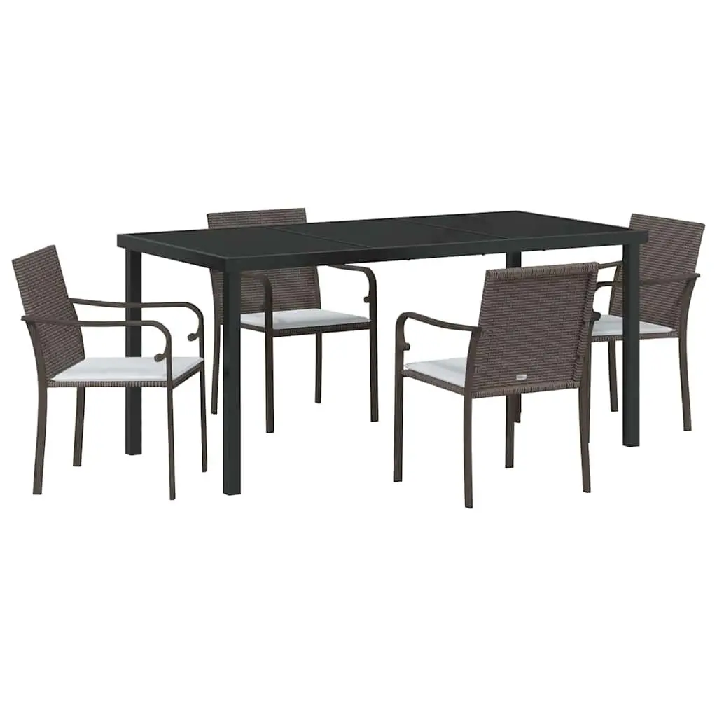 5 Piece Rattan Garden Dining Set with Cushions