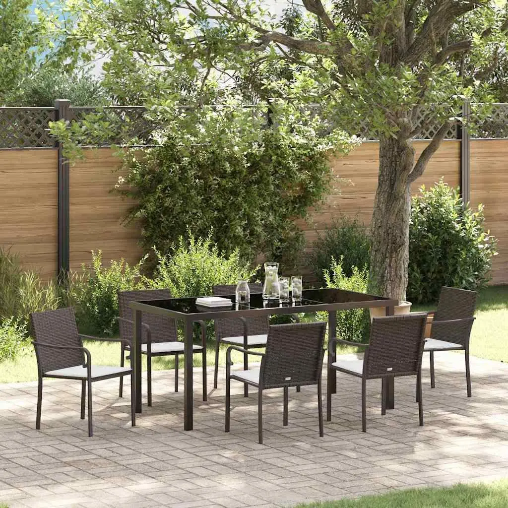 7 Piece Garden Dining Set PE Rattan Brown Black Outdoor Furniture Patio Table Chairs