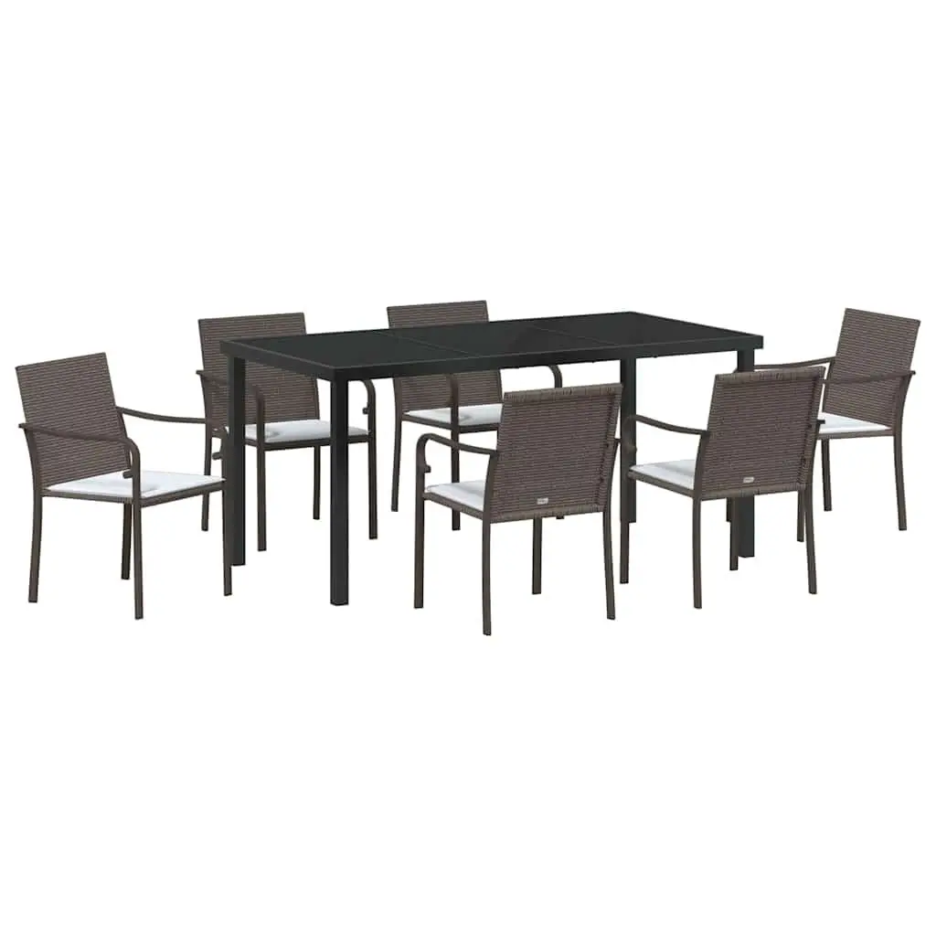 7 Piece Garden Dining Set PE Rattan Brown Black Outdoor Furniture Patio Table Chairs