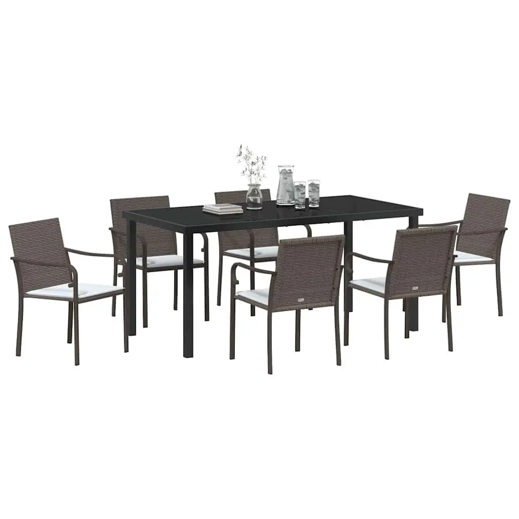 7 Piece Garden Dining Set PE Rattan Brown Black Outdoor Furniture Patio Table Chairs
