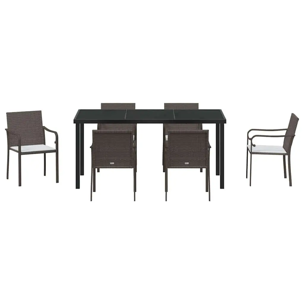 7 Piece Garden Dining Set PE Rattan Brown Black Outdoor Furniture Patio Table Chairs