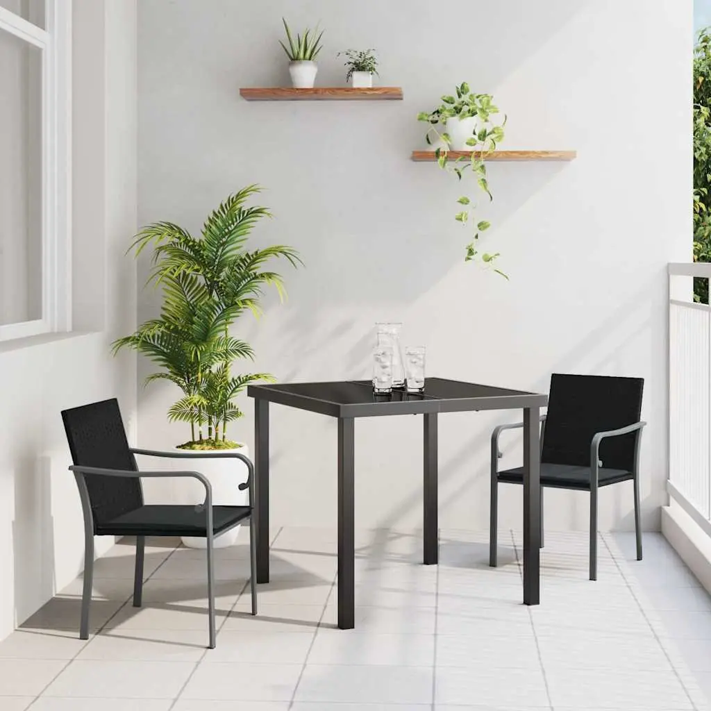 Garden Dining Set PE Rattan Steel Frame 3 Pieces Black Grey