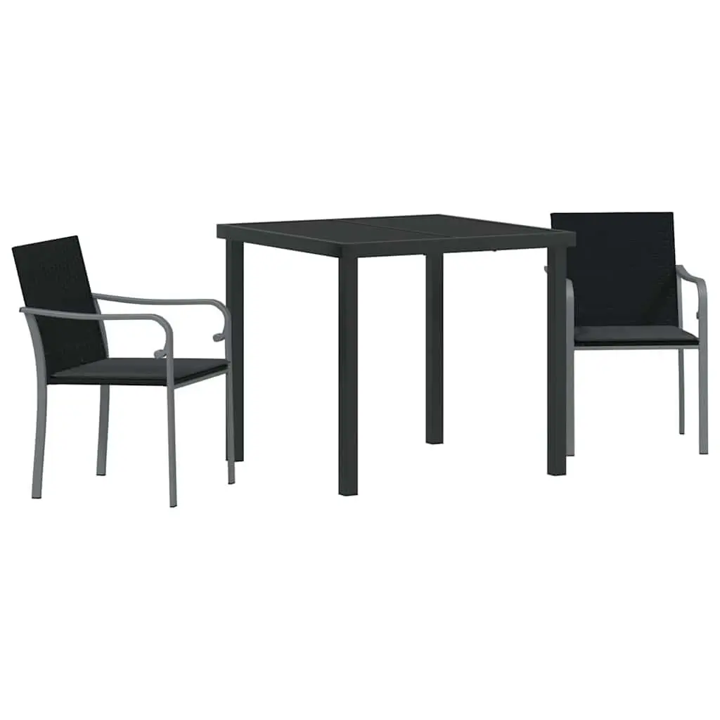 Garden Dining Set PE Rattan Steel Frame 3 Pieces Black Grey