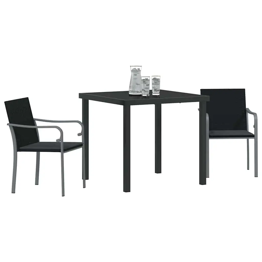 Garden Dining Set PE Rattan Steel Frame 3 Pieces Black Grey