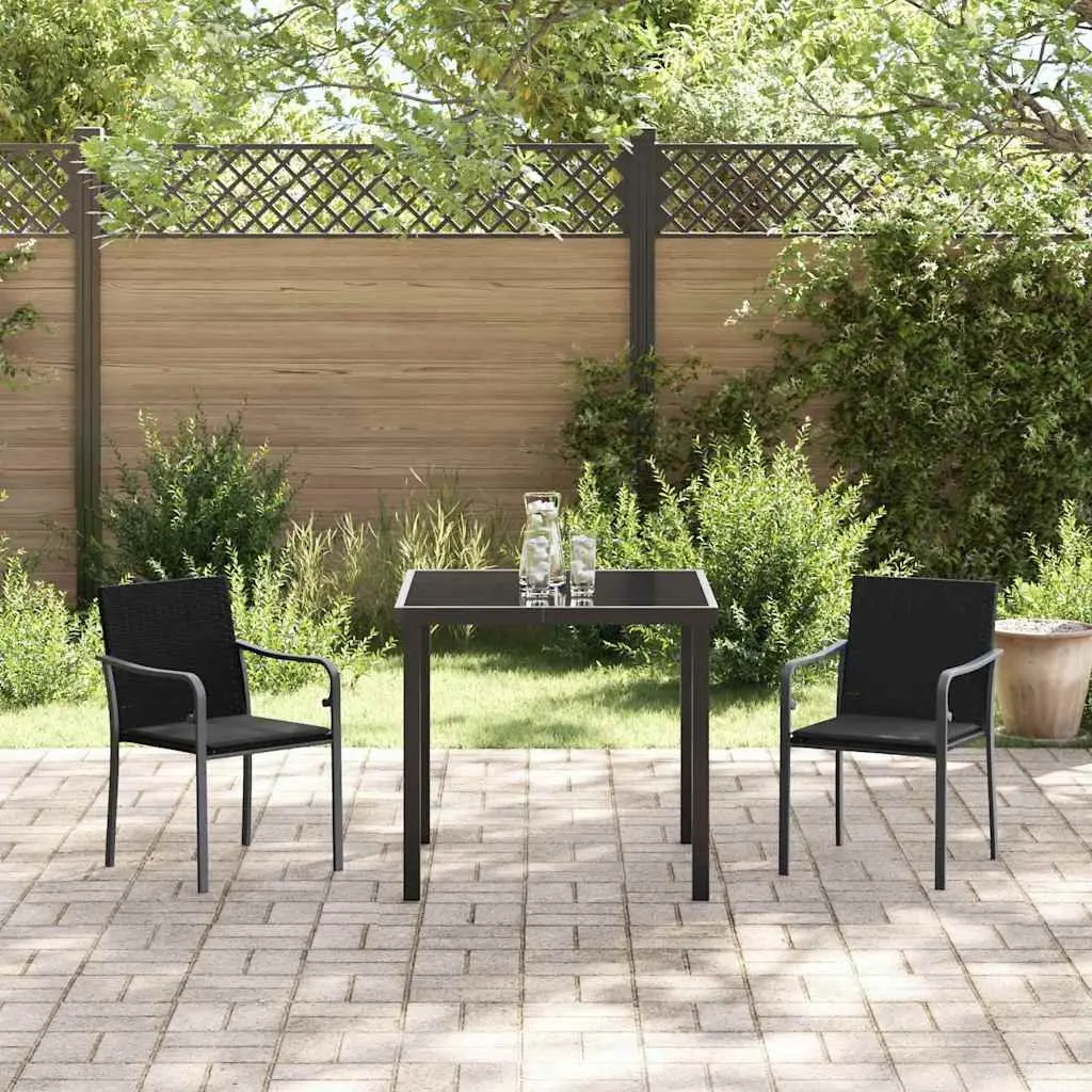Garden Dining Set PE Rattan Steel Frame 3 Pieces Black Grey