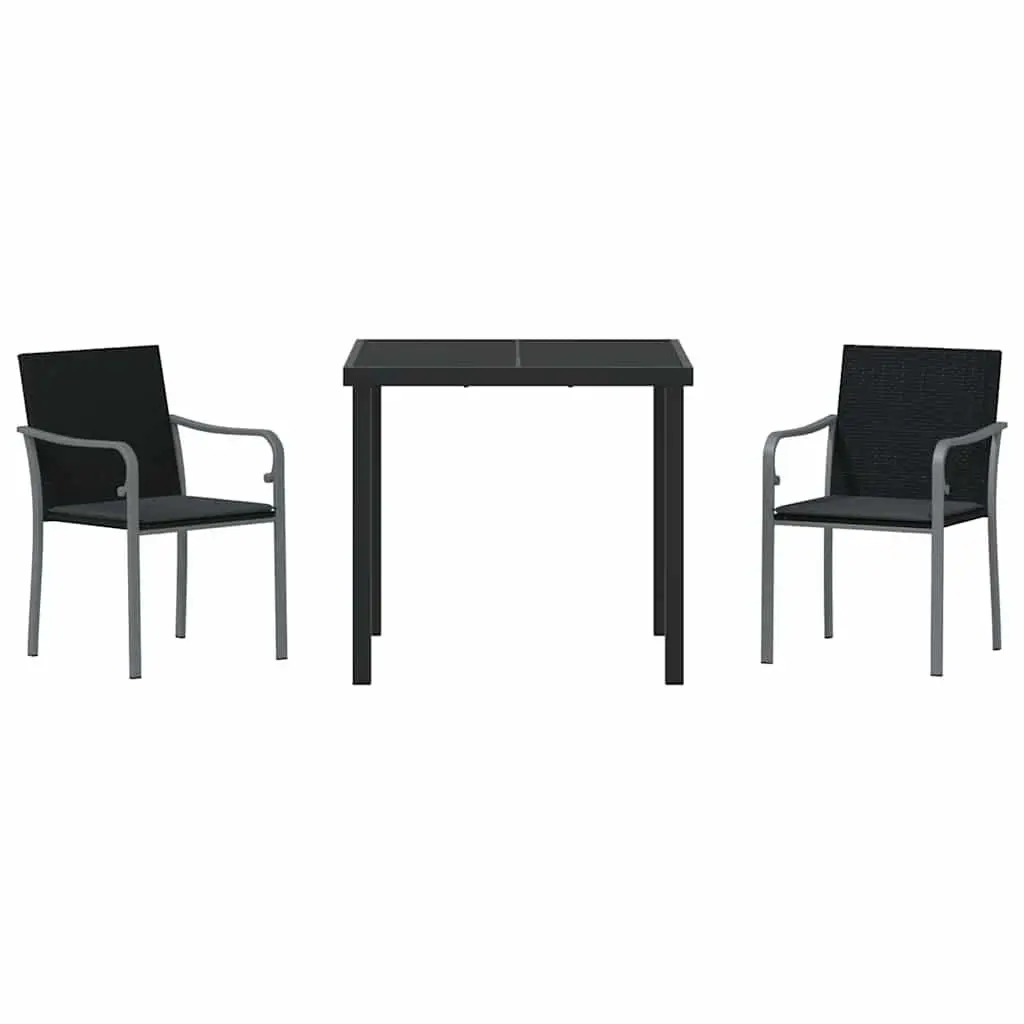 Garden Dining Set PE Rattan Steel Frame 3 Pieces Black Grey