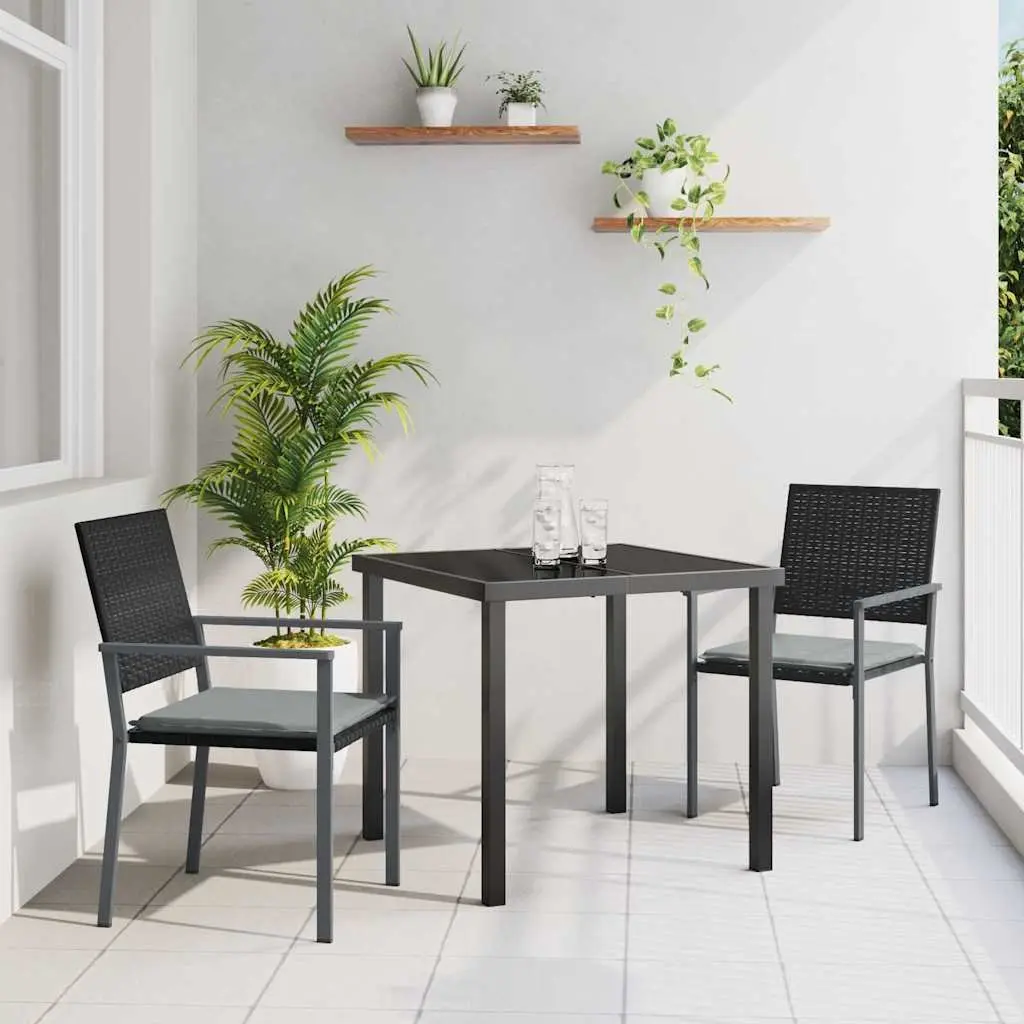 Garden Dining Set 3 Pieces Outdoor Furniture Black Grey PE Rattan Steel