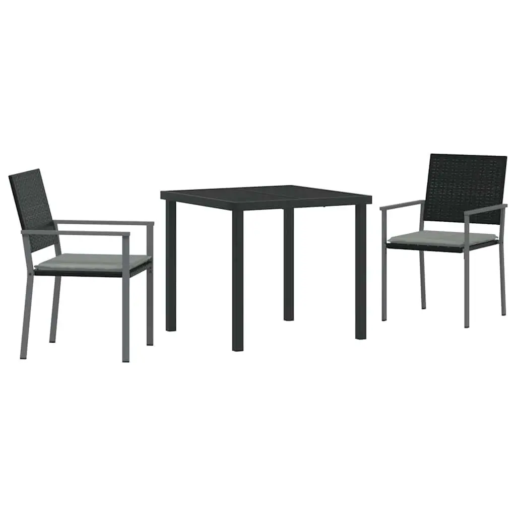 Garden Dining Set 3 Pieces Outdoor Furniture Black Grey PE Rattan Steel