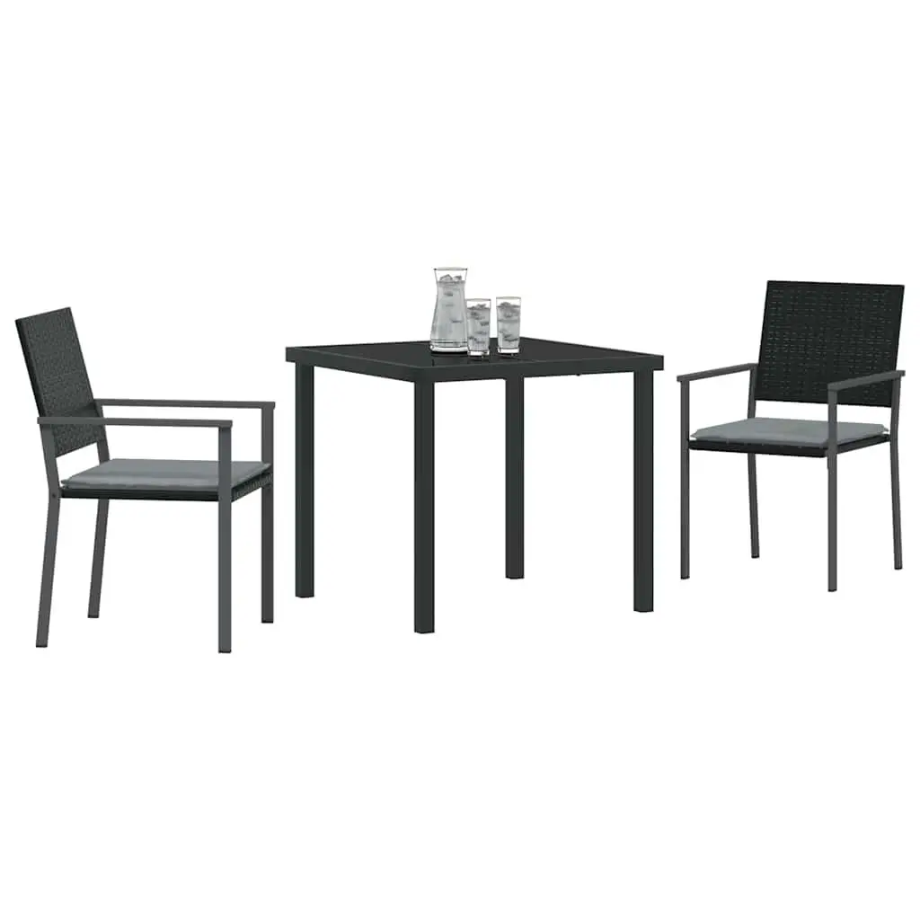 Garden Dining Set 3 Pieces Outdoor Furniture Black Grey PE Rattan Steel