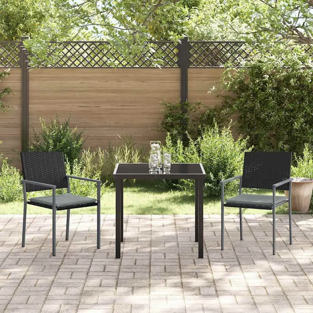 Garden Dining Set 3 Pieces Outdoor Furniture Black Grey PE Rattan Steel