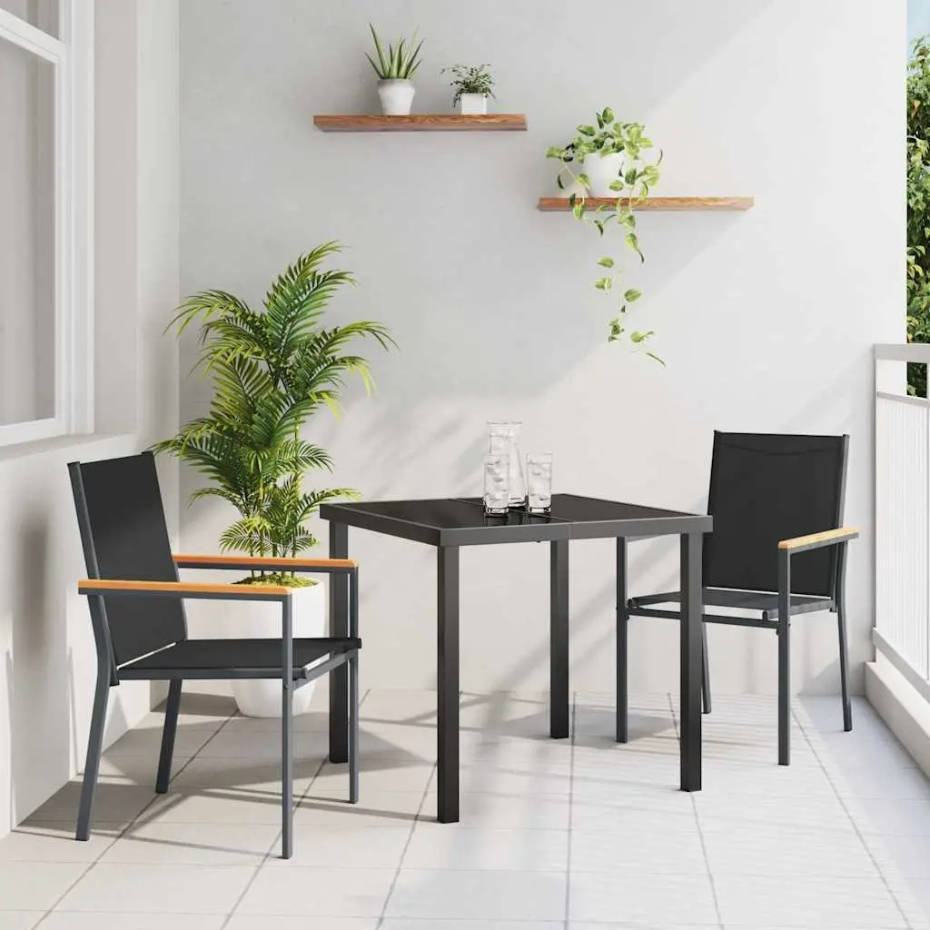 3-Piece Garden Dining Set with Black Steel Frame