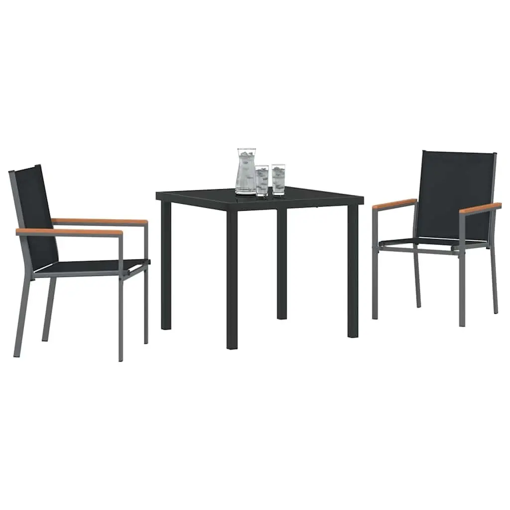 3-Piece Garden Dining Set with Black Steel Frame